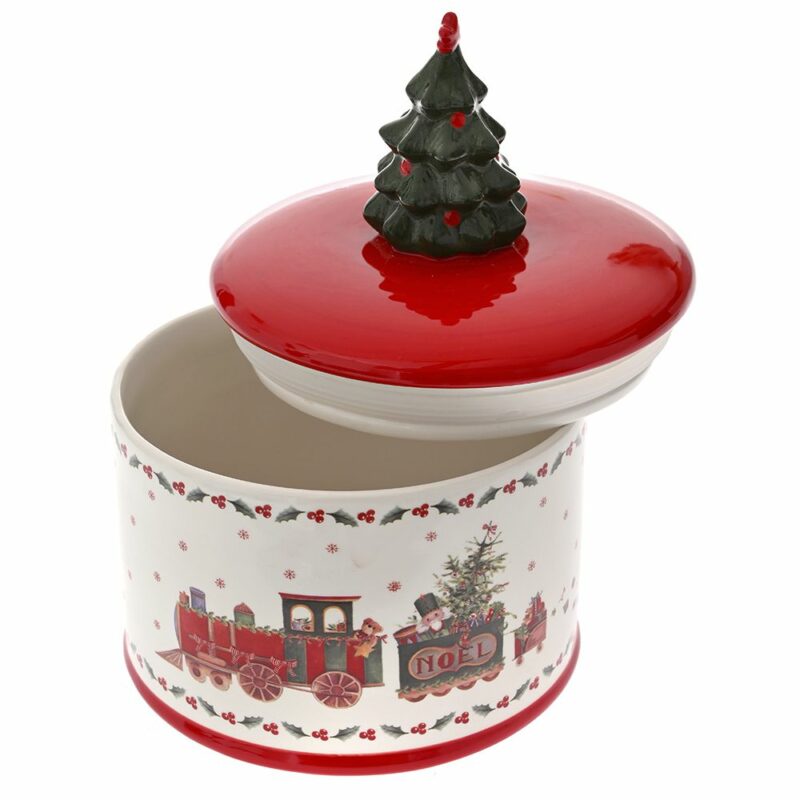 Christmas Round Ceramic Biscuit Jar Red-White 16x19cm