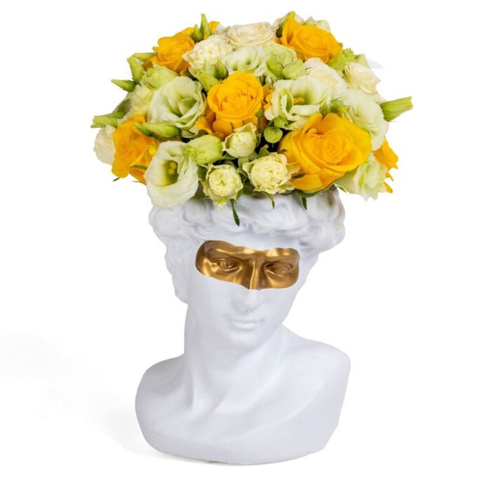 Flower Arrangement with Yellow Roses and Lysianthus in Ceramic Maspeaux