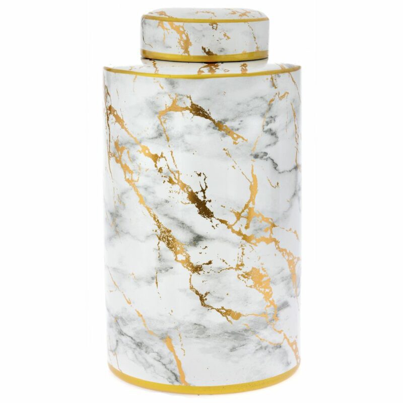 Decorative Ceramic Vase White-Gold Ceramic Marble 17x33cm