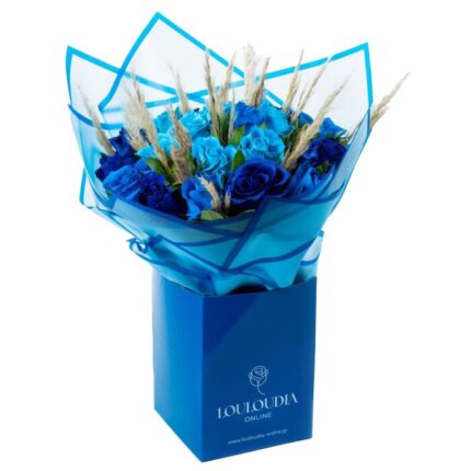 Bouquet with Roses in Blue Shades
