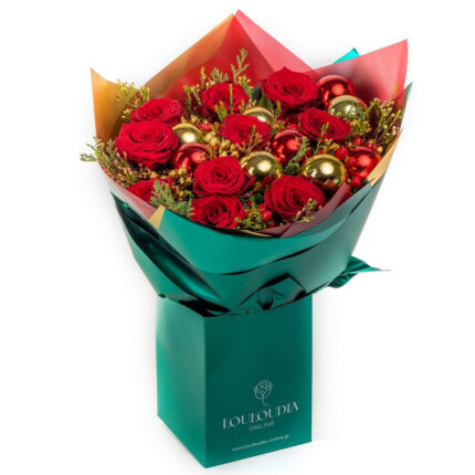 Christmas Bouquet with Roses in Red-Gold