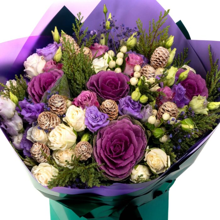 Christmas Bouquet with Roses in Purple