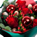 Christmas Bouquet with Roses in Red-White