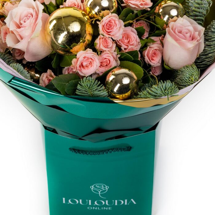 Christmas Bouquet with Roses in Pink-Gold