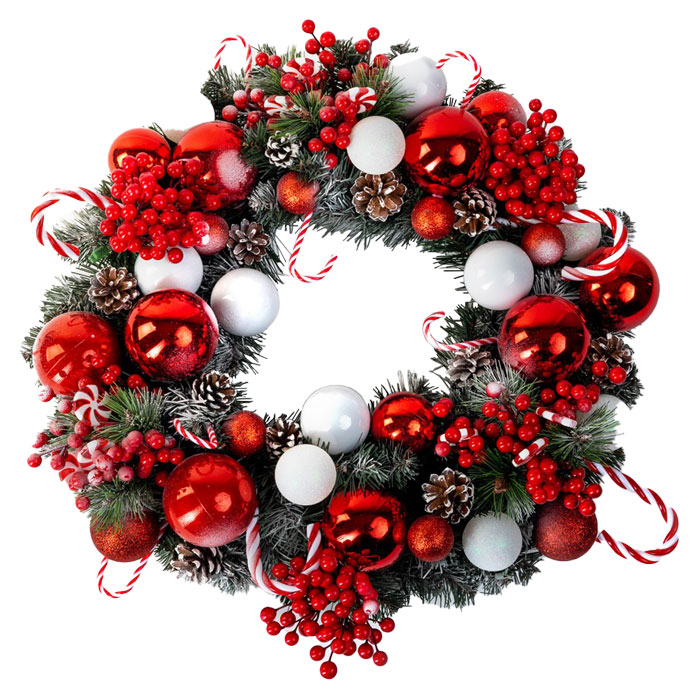 Christmas Decorative Wreath with marshmallows in Red 60cm