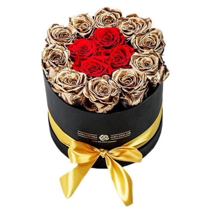 Forever Roses Χρυσό-Κόκκινο Deluxe 19x20cm 14 τριαντάφυλλα