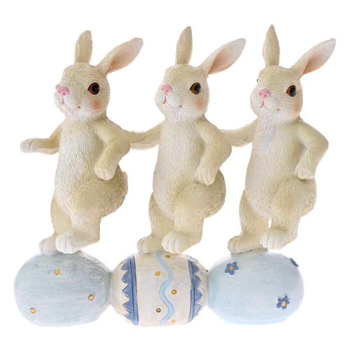 Easter Bunnies Polyresin with Blue Eggs