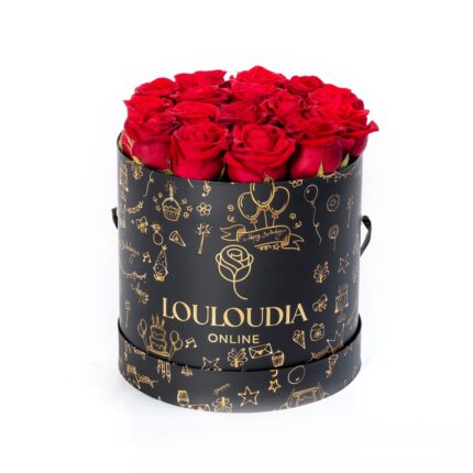 Κουτί με 15 Κόκκινα Τριαντάφυλλα Happy Birthday