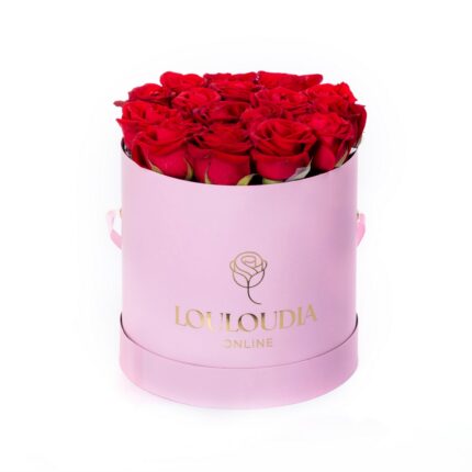 Pink Box with 15 Red Roses