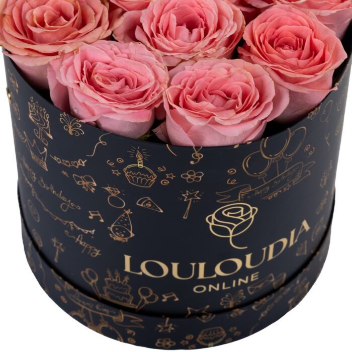 Κουτί με 15 Ροζ Τριαντάφυλλα Happy Birthday