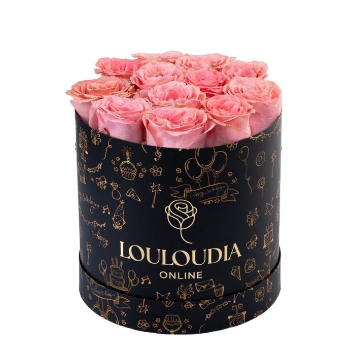 Κουτί με 15 Ροζ Τριαντάφυλλα Happy Birthday